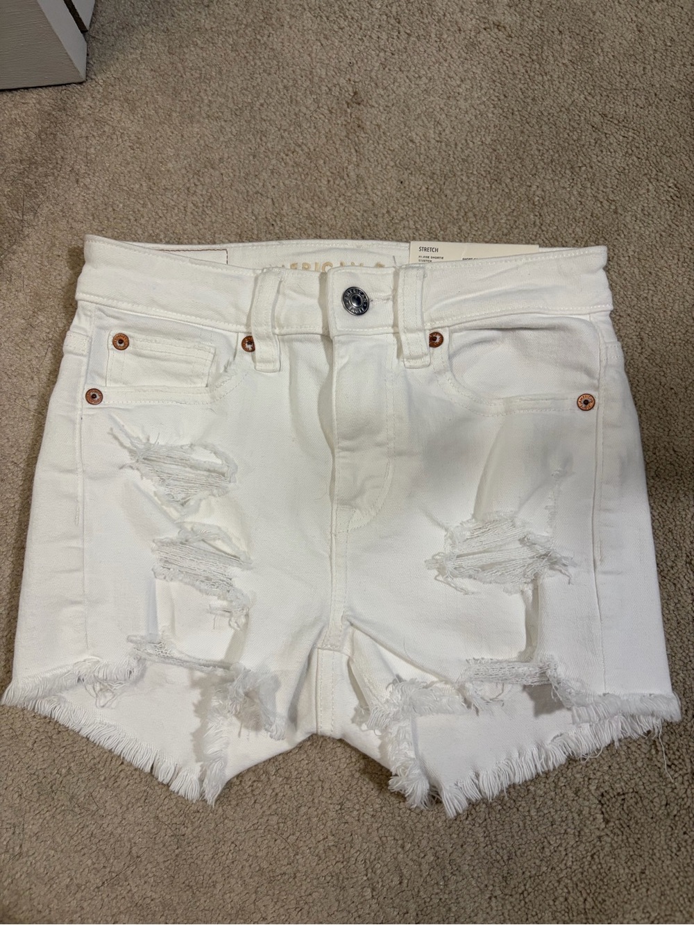American Eagle Outfitters White Distressed High-Rise Denim Shorts - NWT